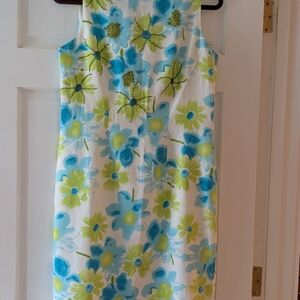 Floral Sleeveless Dress in Blue and Green
